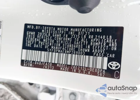 2021 Toyota Corolla L from USA, damaged, VIN 5YFDPMAE8MP269003